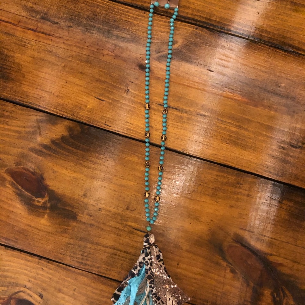 Turquoise Leopard Tassel Necklace with Earrings